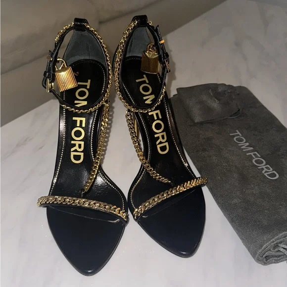 Tom Ford Black and Gold Chain Heels - Picture 16 of 16